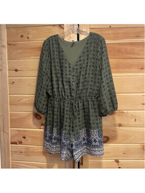 Women's Alya Green and Blue Patterned Romper, Size L